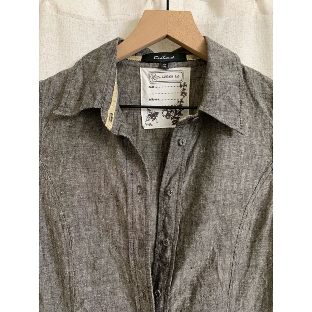 One Touch Germany 100% Linen Y2K Sleeveless Button Front Grey Long Top Size 38 - Picture 2 of 9